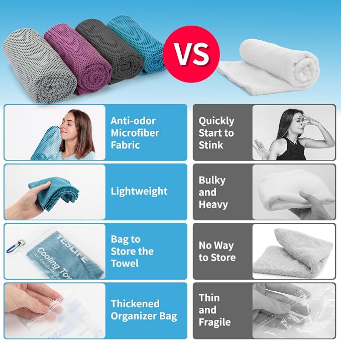 YESLIFE Cooling Towels, 4-Pack 40"x12", Multicolor Set B | Microfiber gym towels, soft breathable neck wrap, cooling towel for yoga running sport camping, Multicolor, 4-pack