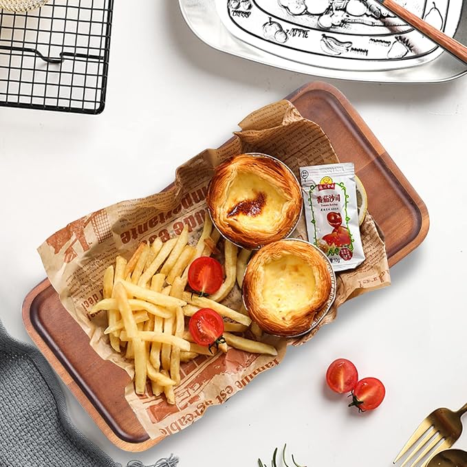 Acacia Wood Plates Small Decorative Tray Wooden Serving Platter for Food | Cheese Charcuterie Board Rectangle Appetizer Plate Long Snack Dessert Trays Kitchen Dish Party Platters Valet Catchall Tray