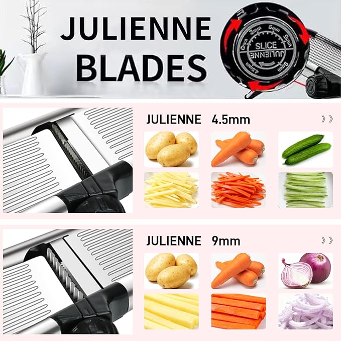 Weltonhm Mandoline Slicer for Kitchen, Mandolin and Julienne for Vegetables | Stainless Steel Mandoline Slicer for Onion, Cucumber, Cabbage, Potato and Carrot Vegetable Slicer with Cut-Resistant Gloves