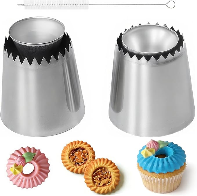 3 Pcs Large Piping Tips Set, 304 Stainless Steel Icing Nozzles 795S 796S with Cleaning Brush, Frosting Tips for Cake Decorating, Cupcakes, Cookies, Pastries and DIY Baking (795S/796S)