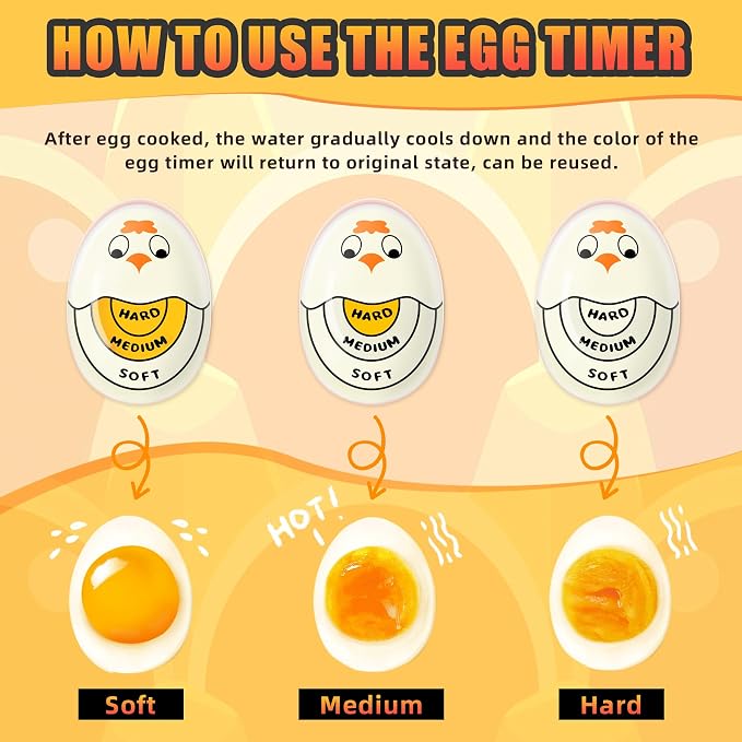 FOREV Egg Timers for Hard Boiled Eggs Timer, Yellow 2pcs | BPA-Free, Color Changing Tells When Eggs are Ready