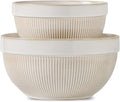 Ceramic Large Glazed White Stripe Mixing Bowls for Kitchen, Set of 2 Big Serving Bowls for Cooking, Popcorn, Salad, Soup, Baking, Dough Bread Making Bowl, 10 inch + 8 inch