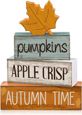 Lineshading 5 Pcs Fall Wood Block Signs Farmhouse Tabletop Decor Maple | Tiered Tray Decorations for Home, Stackable Wooden Blocks, Autumn Harvest Theme with Pumpkins Apple Crisp Text, Rustic
