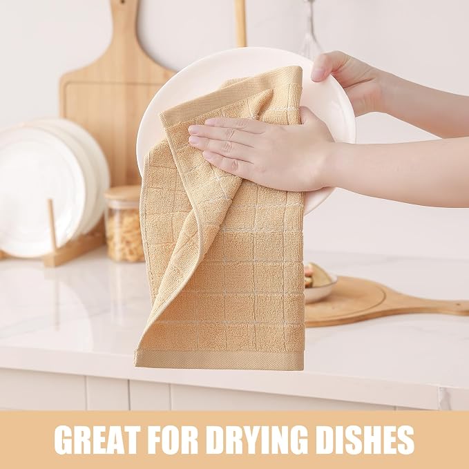 Homaxy 100% Cotton Terry Kitchen Dish Cloths, 12 Pack, Apricot | Ultra Soft and Absorbent, Suitable for Drying and Washing Dishes