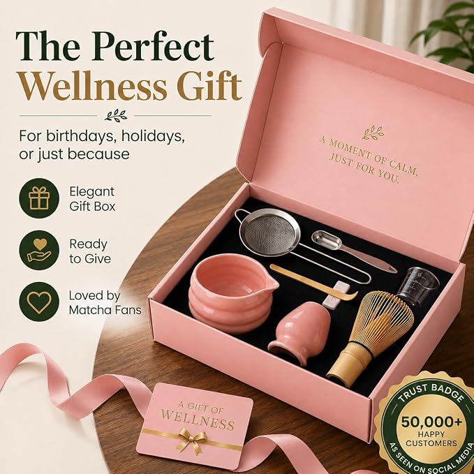 BARISTA EMPEROR® MATCHA WHISK SET PREMIUM 11pcs - Professional Matcha Kit Set with Matcha Bowl, Matcha Whisk, Milk Frother, Spoon, Sifter, Scoop, Stand, Cup, Mat - Aesthetic Pink Matcha Set Kit