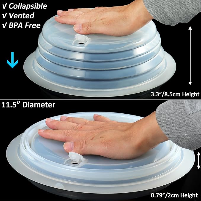 Silicone Microwave Plate Cover Collapsible, Dishwasher Safe and BPA Free, White, 10.2"