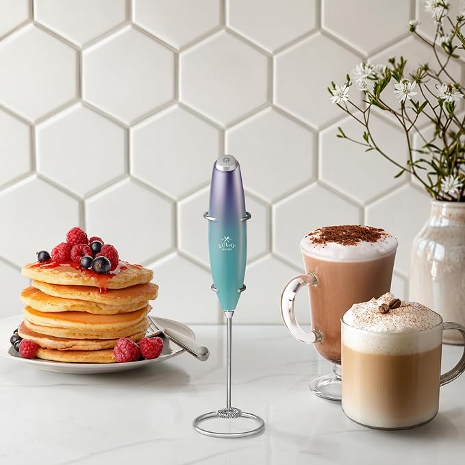 Zulay Kitchen Powerful Milk Frother Wand With Duracell Batteries - Ultra Fast Handheld Drink Mixer - Electric Whisk Foam Maker for Coffee, Lattes, Cappuccino & Matcha - Z1 Motor - Borealis