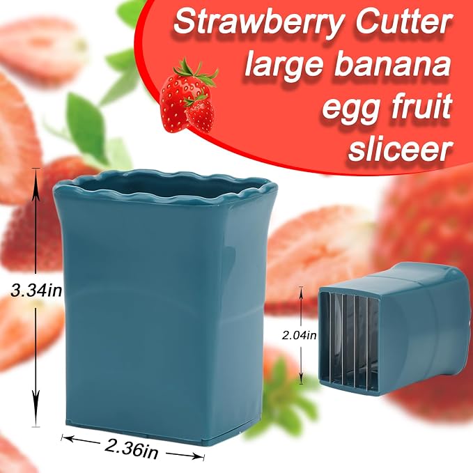 TULOBI 3 PCS Cup Slicer, Stainless Steel Egg Stainless, Strawberry Slicer, Mini Fruit Slicer Cup, Quickly Making Fruit Vegetable Salad, Creative Convenient Kitchen Gadget (Navy Blue + Yellow + Cyan)