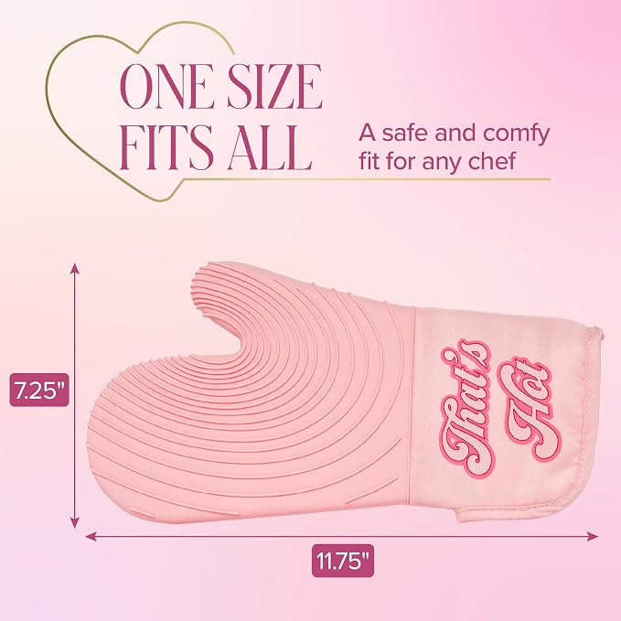 Paris Hilton Oven Mitt Set with Iconic That's HOT Design, Heat Resistant Pot Holders Featuring Non-Slip Textured Silicone Grips, 2-Piece Set, Pink