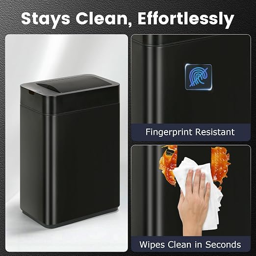 SYNCVIBE Slim Bathroom Trash Can, 2.6 Gallon, Butterfly Sensor Lid, Black | Stainless Steel Garbage Can, Automatic Trash Bin, IPX5 Waterproof Wastebasket for Under Counter and Small Spaces