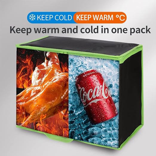 Bodaon 5-Pack Cooler Insulated Food Delivery Bag, Thermal Hot Pizza, X-Large Bags for Grocery/Catering/Shopping, Rideshare Delivery Bag, Large Cold Frozen Accessories, Black-Green Edge