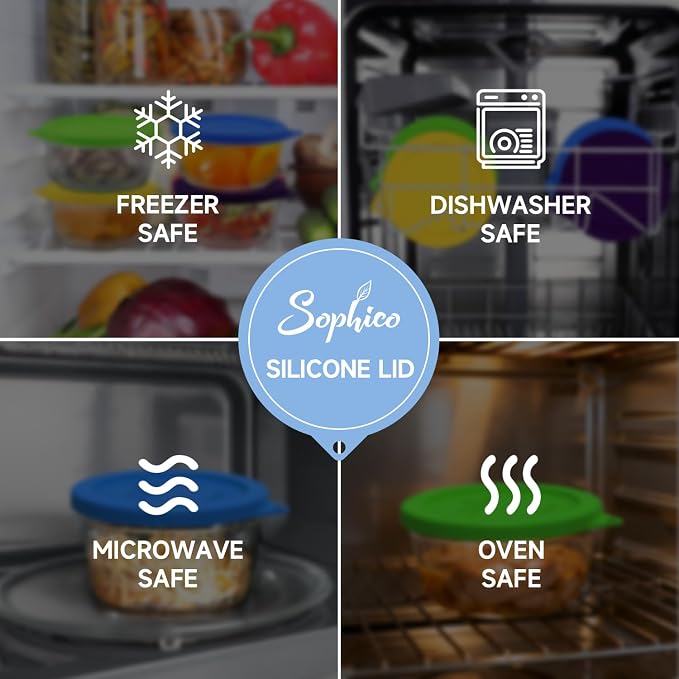 SOPHICO 4 Cup Silicone Lids Replacement for Pyrex & Anchor Hocking 7201-PC | Food Grade Silicone, Leakproof、Airtight Lids, Dishwasher Microwave Safe