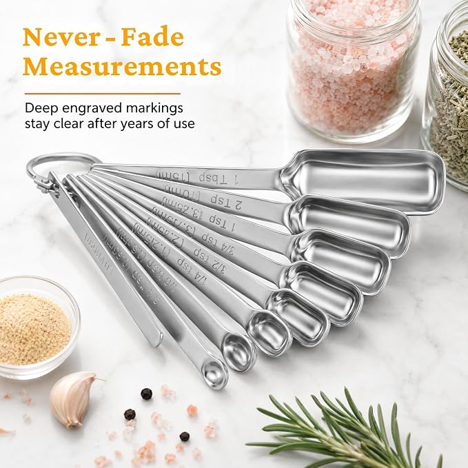 28 Pcs Stainless Steel Measuring Spoons Set with Leveler, Metal Round & Rectangular Spoons plus 2-Pack Mini Spoon Sets for Precise Cooking and Baking, Standard Sizes with Clear Engraved Markings