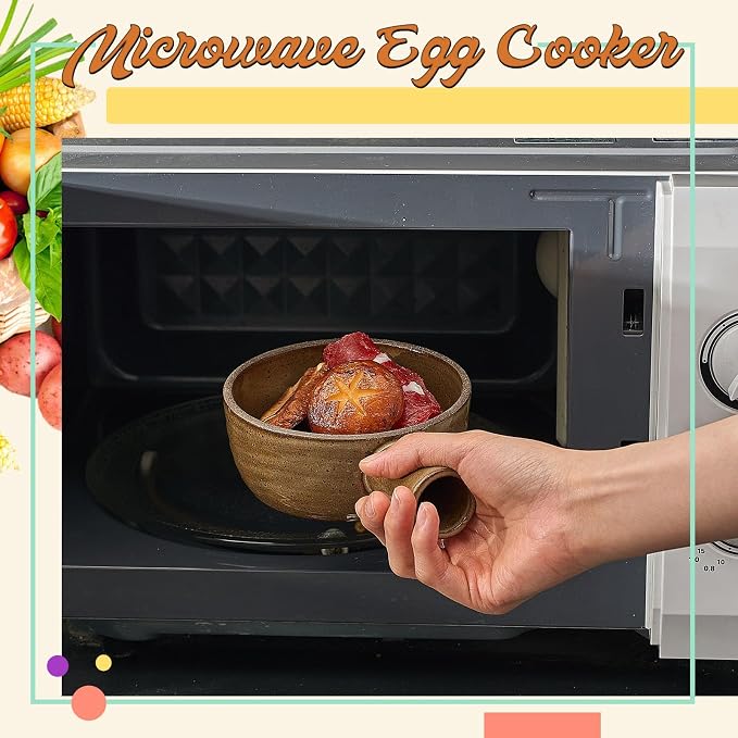 1 Pack Egg Cooker Egg Microwave Cooker with Lid and Hollow Hand Ceramic Microwave Poacher for Household Use and Food Preparation