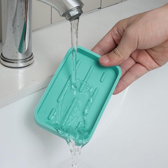 MicoYang Silicone Kitchen Sink Organizer Tray for Multiple Usage,Easy Clean Sponges Holder for Kitchen Bathroom Counter or Sink,Dish Soap Dispenser,Scrubber,Bottle,Cup Mint 4.9”x 3.2”