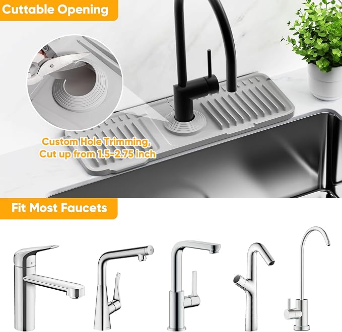14.6 inch Faucet Mat for Kitchen Sink Splash Guard[7° Slope Fast Self-draining][Snap Lock Fit]Kitchen Sink Faucet Mat Splash Guard Kitchen Sink Area Water Splash Guard Behind Faucet Draining Mat