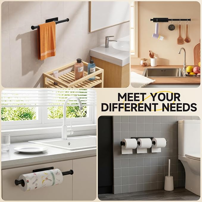 Paper Towel Holder Wall Mount - Self Adhesive No Drill or Drilling, SUS304 Stainless Steel - Kitchen, Bathroom, Sink, Pantry, Fridge(Black) | Maximize countertop space with secure roll storage. Fits kitchens, bathrooms, RVs and pantries with flexible m...