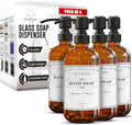 Amber Glass Soap Dispenser, Matte Black Pump, 16 oz | Amber glass, Matte Black Stainless Steel Pump, Bathroom and Kitchen Sink use, 12 Waterproof Labels (Pack of 4)