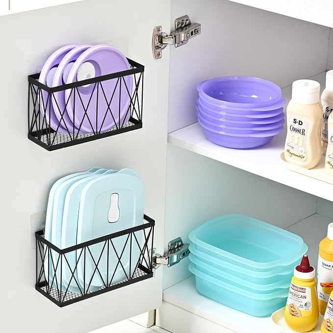 3 Pack Cabinet Organizer - Adhesive Lid Organizer Slim Space Wall Mounted Inside Cabinet Door Storage for Kitchen, Bathroom, Pantry, Under Sink