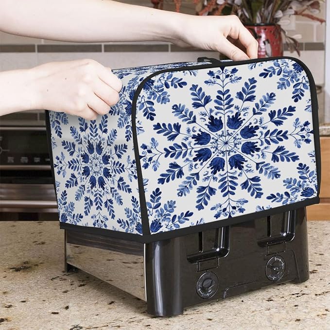 4 Slice Toaster Cover Blue Ethnic Flower Toaster Covers Four Slice Wide Slot Waterproof and Dustproof Covers for Wide Slot Toasters and Small Appliances Kitchen Decor Gifts