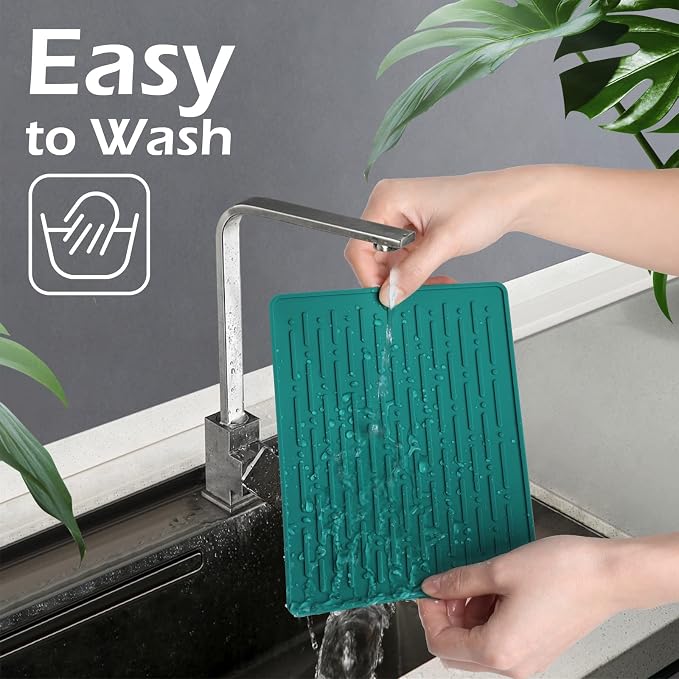 Dish Drying Mats, Heat-resistant Silicone Mat for Kitchen Counter, Non-Slip Dish Dry Mat Dishwasher Safe Small, Turquoise