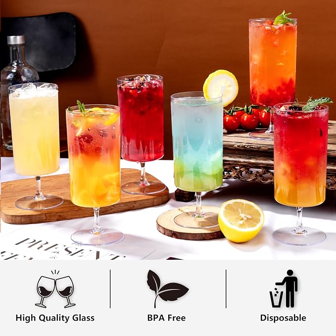 Ciaell 12 Pack Plastic Water Goblets for Weddings Parties | 14 oz Short Stem Water Goblets, Heavy Duty Plastic, Wine Beer Juice Cocktails for Anniversaries Dinners Birthdays