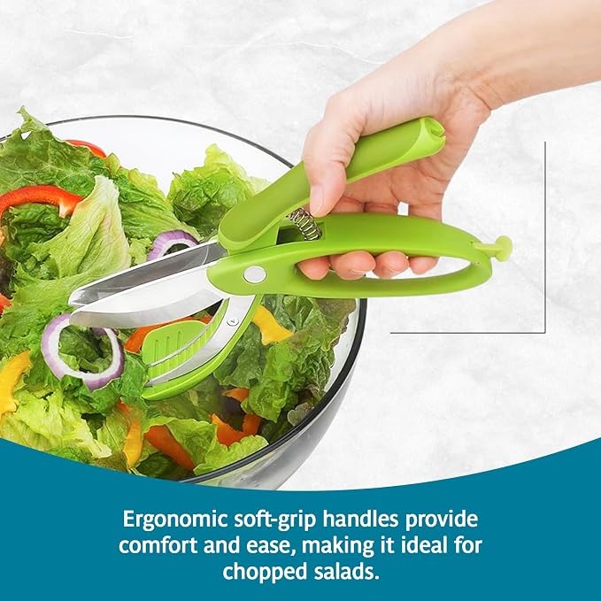 Trudeau Toss and Chop Salad Tongs, Stainless Steel - Multi-Function Salad Servers for Easy Tossing, Chopping, and Mixing - Durable and Ergonomic Design for Kitchen Use