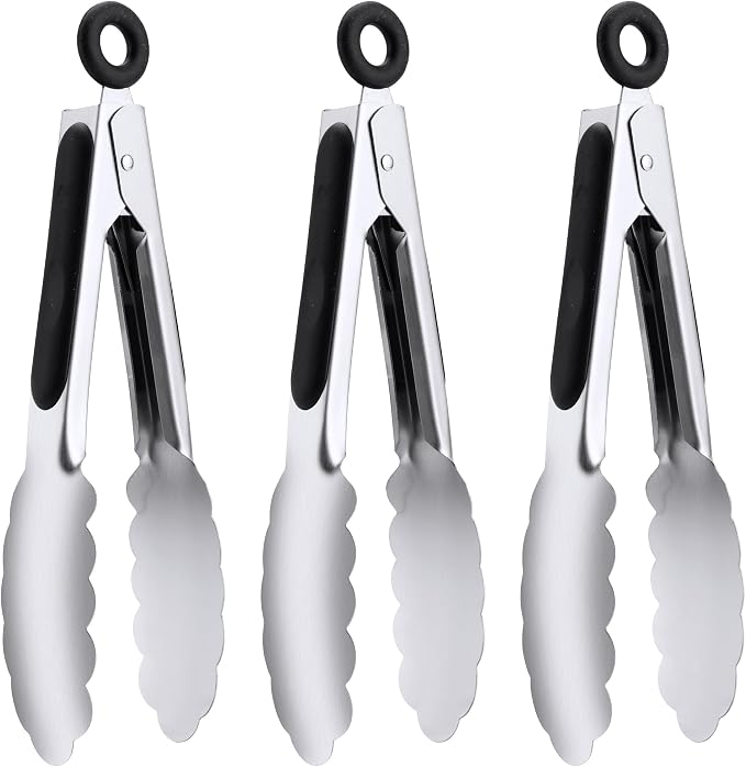 7-Inch Stainless Steel Kitchen Tongs Set, for Cooking Serving (7", 3PCS) | Ice Bucket Tongs | For Salad/Buffet | Heat-Resistant | Dishwasher Safe