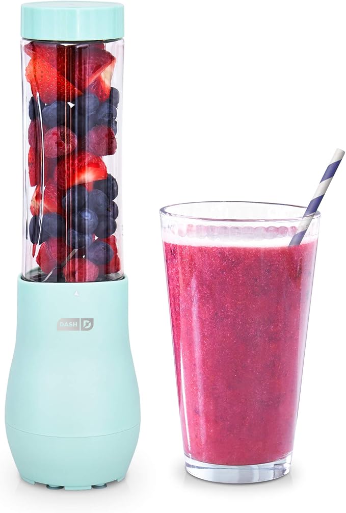 Dash Mighty Mini Blender - Small Personal Blender for Smoothies, Protein Shakes & Frozen Fruit with Travel Lid-Stainless Steel Blades, BPA Free Tritan™ Cup - 10 Ounce - Aqua