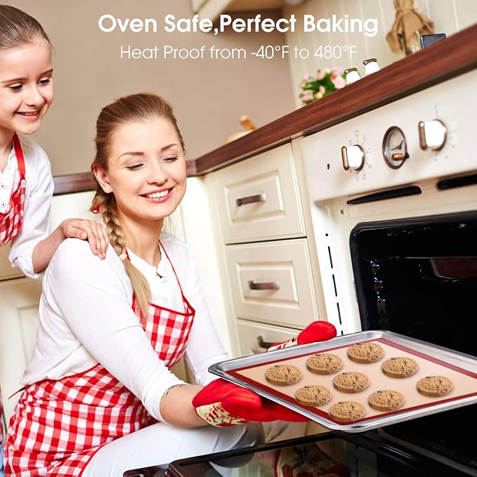 Silicone Baking Mats Set of 6, Food Grade Non-stick Reusable Baking Mat, Silicone Baking Slip Mat Oven Liner Sheet, Round & Square Cake Pan Mat, Pastry Board Rolling Dough Mats for Macaron Cookie