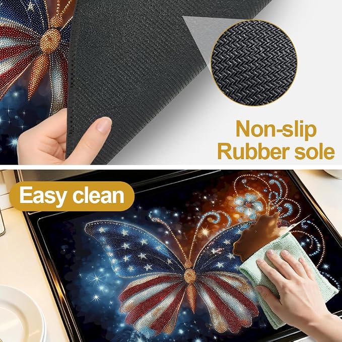 Flag Butterfly Stove Top Cover 28.35x20.47 in Non Slip Mat | Heat Resistant Cooktop Protector Mat with Non-Slip Backing, Scratch Protection and Countertop Drying Mat.