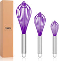 OYV Purple Silicone Whisk Set of 3, 8/10/12 Inch, Non-Scratch | Nonstick-Safe, BPA-Free Silicone, Heat Resistant Up to 480°F, Stainless Steel Core, Dishwasher Safe, Easy to Clean