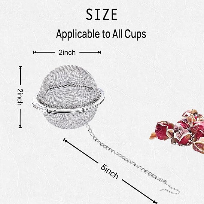8Pcs 304 Stainless Steel Mesh Tea Ball for Loose Leaf Tea | Tea Strainer Infuser Filter with Long Chain for All Cups, Reusable Tea Diffuser for Herbal Tea & Spices Keep Flavors Separate