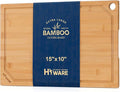 Hiware Bamboo Cutting Board for Kitchen, Heavy Duty Wood Cutting Board with Juice Groove, 100% Organic Bamboo, Pre Oiled, 15" x 10"
