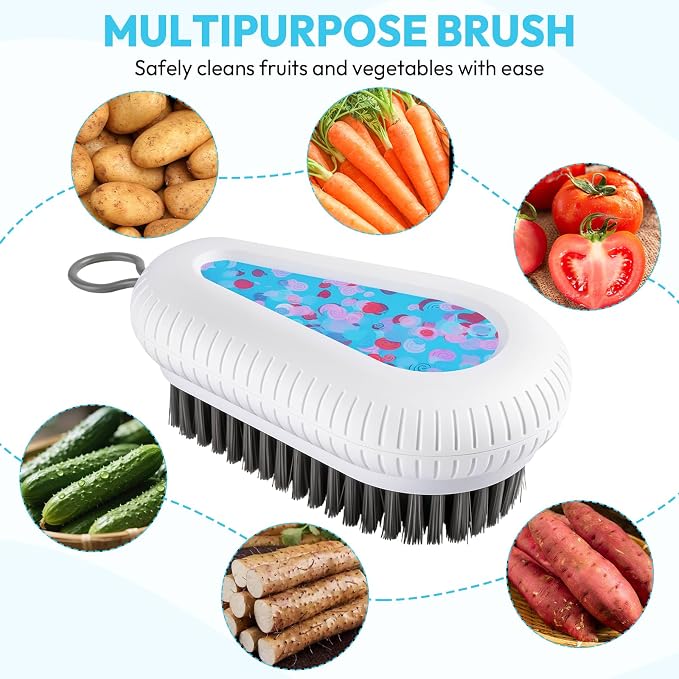 Fruit and Vegetable Brush, Multi-Purpose Produce Scrubber Brush with Non-Slip Handle & Hanging Loop