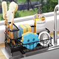 Consumest Sponge Holder for Kitchen Sink - Auto Draining Sink Caddy Organizer with Detachable Rack, High Brush Holder, Kitchen Countertop Storage Accessories, Black