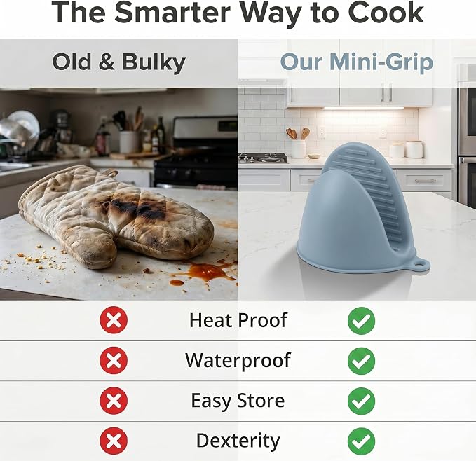 Silicone Kitchen Oven Mitts Set, Finger Protector Cooking Pinch Grips Pot Holder Toaster Hot Plate Gripper Oven Accessories,BBQ Baking Mittens Heat Resistant Gloves,2 Pairs（Nordic Blue Gray）