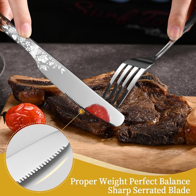40 Piece Silverware Set, Stainless Steel Flatware Cutlery Set Service for 8, Mirror Polished Tableware Eating Utensils Set for Home Kitchen, Include Knife Fork Spoon Set, Dishwasher Safe