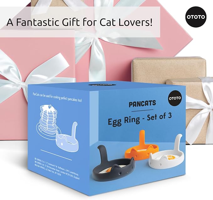OTOTO PanCats Egg Ring Set of 3 - Silicone Egg Rings for Frying Eggs, Non Stick Fried Egg Cooker Ring, Cat Gifts for Cat Lovers, Cute Funny Kitchen Accessories Gadgets, Separator (Multicolor)
