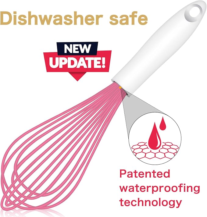 OYV Pink Silicone Whisk Set of 3, 8/10/12 Inch, Dishwasher Safe | Sealed Waterproof Handles, Non-Scratch Silicone-Coated Wires, Nonstick-Safe, Durable Stainless Steel Cores, Easy To Clean