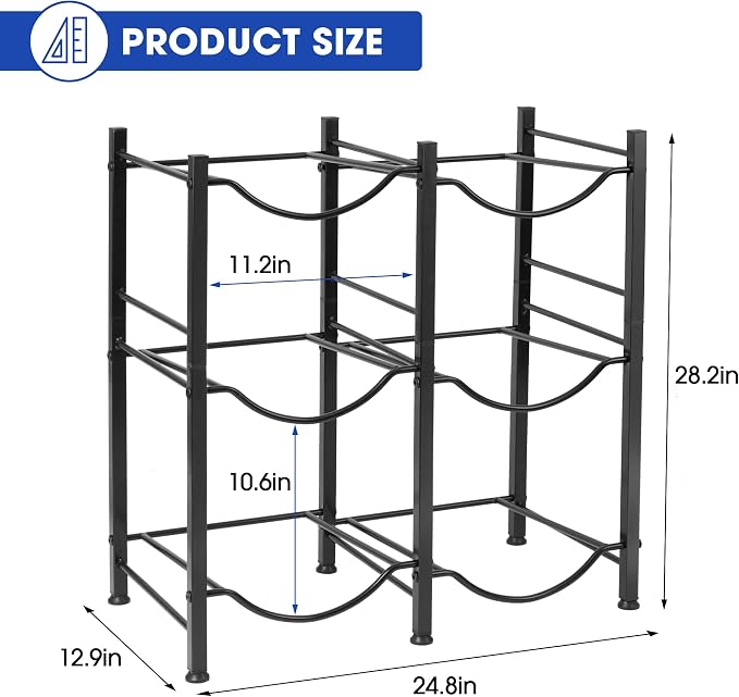 Klvied 5 Gal Jug Rack, 3 Tier for 6 | Heavy duty steel, built-in lifter, includes cap, holds 6 bottles, kitchen/office/gym
