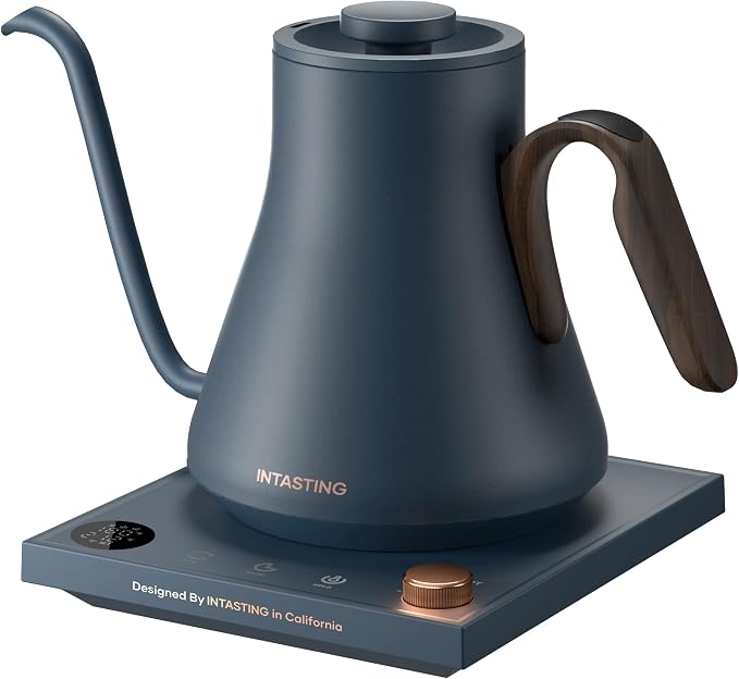 INTASTING Gooseneck Electric Kettle with 1℉ Temperature Control, 0.9 Liter | Fast Heating, Stainless Steel Interior, for Pour Over Coffee, Tea & Boiling Water, Keep Warm, Auto Shut-Off, 1200W, Navy Blue