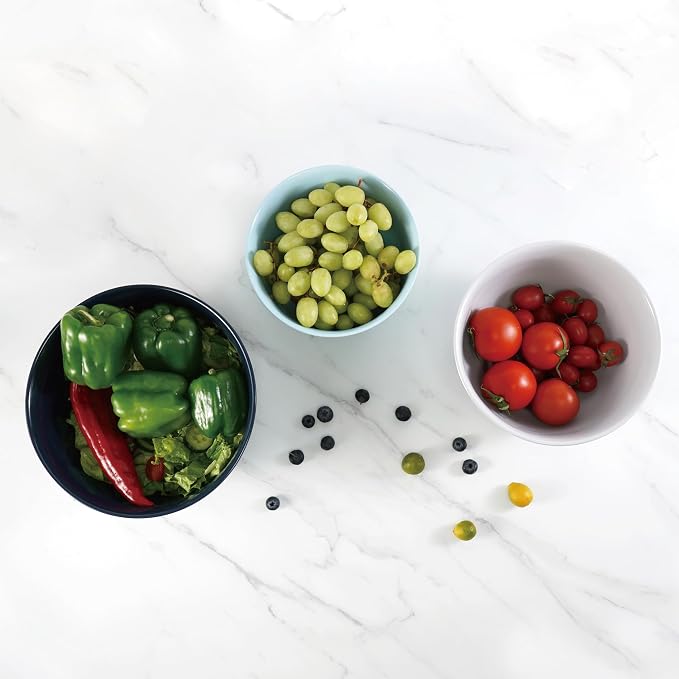 TP Melamine Mixing Bowl Set with Lids, Salad Bowl Set of 3, Blue&White | Nesting Design,Break-resistant,Pasta & Salad Prep, Baking Prep, Space-saving Storage, Freezer Safe, Dishwasher Safe