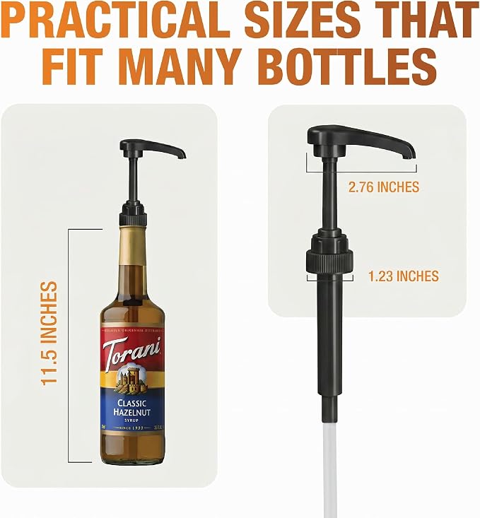 Syrup Pumps Compatible with Torani and Davinci Bottles (25.4 oz-750ml) (Set of 6, Black)