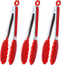 HINMAY Silicone Cooking Tongs 9-Inch Serving Tongs, Set of 3 (Red)