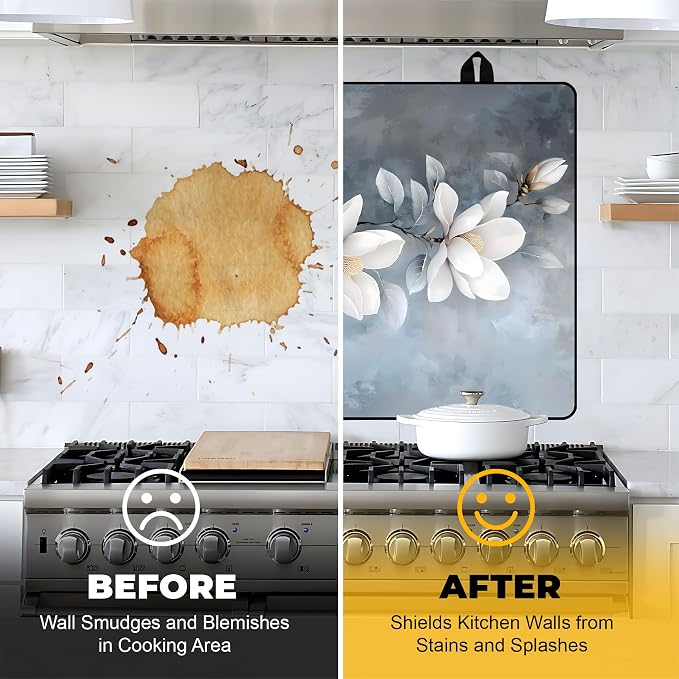 NYZE Stove Top Cover for Electric/Glass Stove, 28x20 Inch Stovetop Cover Flat Top Protector Dish Drying Mat for Kitchen (White Magnolia)