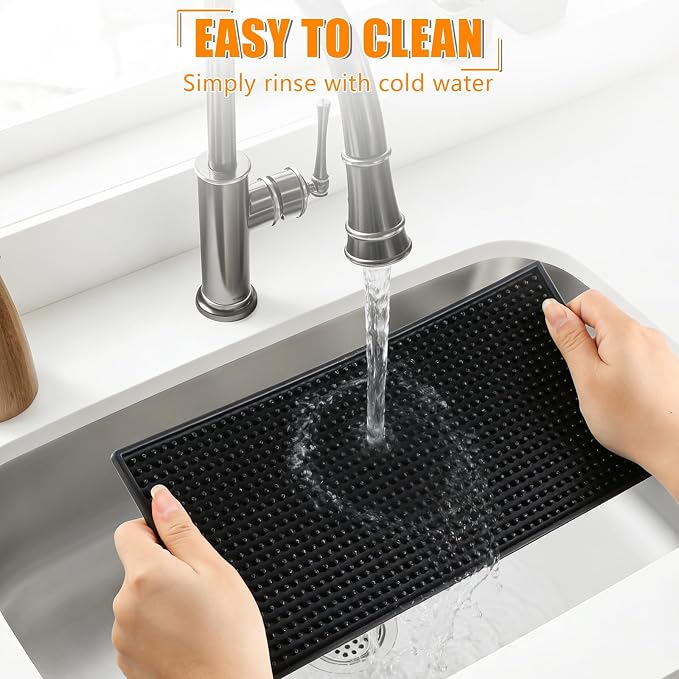 Ninsula 2 Pack Bar Mat, 6" x 12" Bar Mats for Countertop, Non Slip Spill Proof Service Mat, Rubber Dish Drying Mat for Coffee Bar, Bartending, Home Kitchen & Restaurant