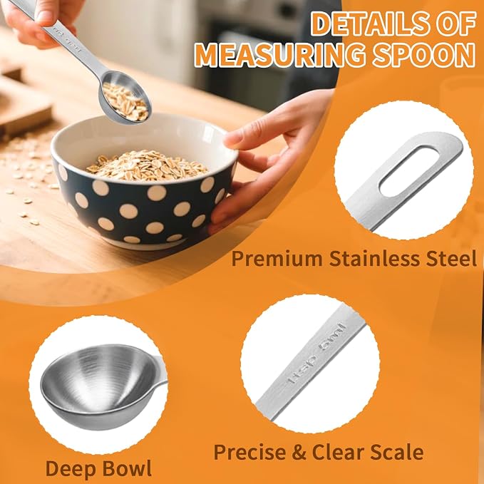 3 Pcs Stainless Steel Measuring Spoons – 5ml/1 Tsp Short Handle Scoops for Baking, Liquid Ingredients & Tea, Soup & Kitchen Cooking