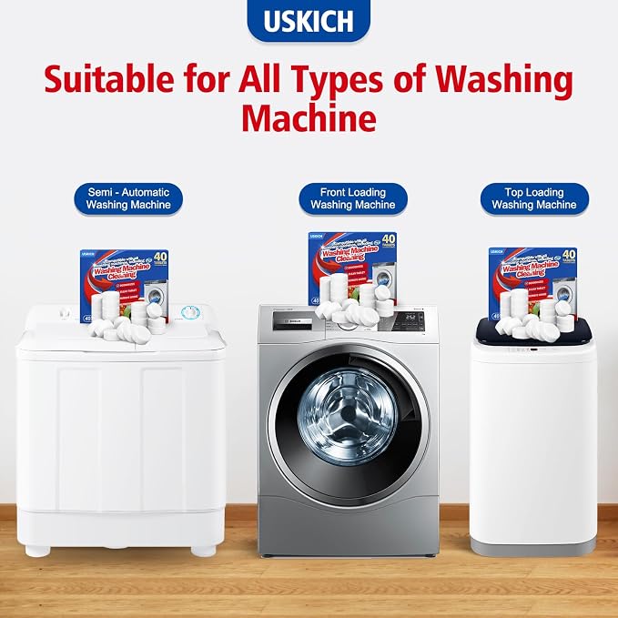 USKICH 40 Pack Washing Machine Cleaner Tablets,Deep Cleaning Descaler For HE Front Loader & Top Load Washer,Washer Machine Cleaning Tablets Clean Inside Drum and Laundry Tub Seal,Septic Safe