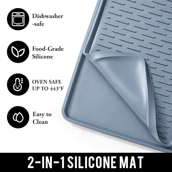CAKETIME 2 In 1 Silicone Coffee Bar Mat Accessories for espresso Machine with Detachable Dish Drying Mat Rack Stone Heat Resistant Kitchen Office Home Essentials Barista Items Women Birthday Gifts